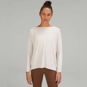 Lululemon ribbed Back In Action long sleeve tee boatneck top oat heather knit
